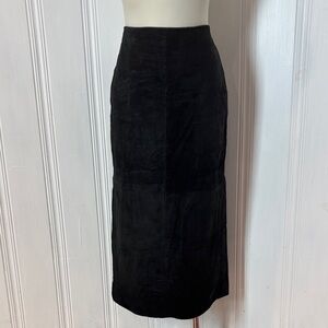 DANIER Black Suede Leather Midi Skirt - Size 12 US